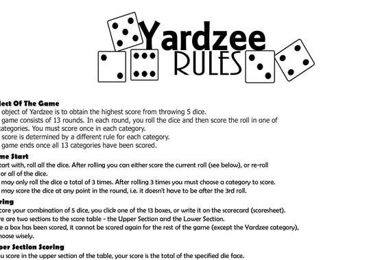 yardzee lawn game rules and scoresheet etsy
