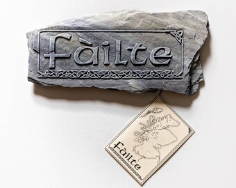 Failte Wall Plaque, Celtic Welcome Plaque, Scottish Gift, Celtic Wall Art, Handmade in Scotland, Hand cast resin stone effect wall plaque