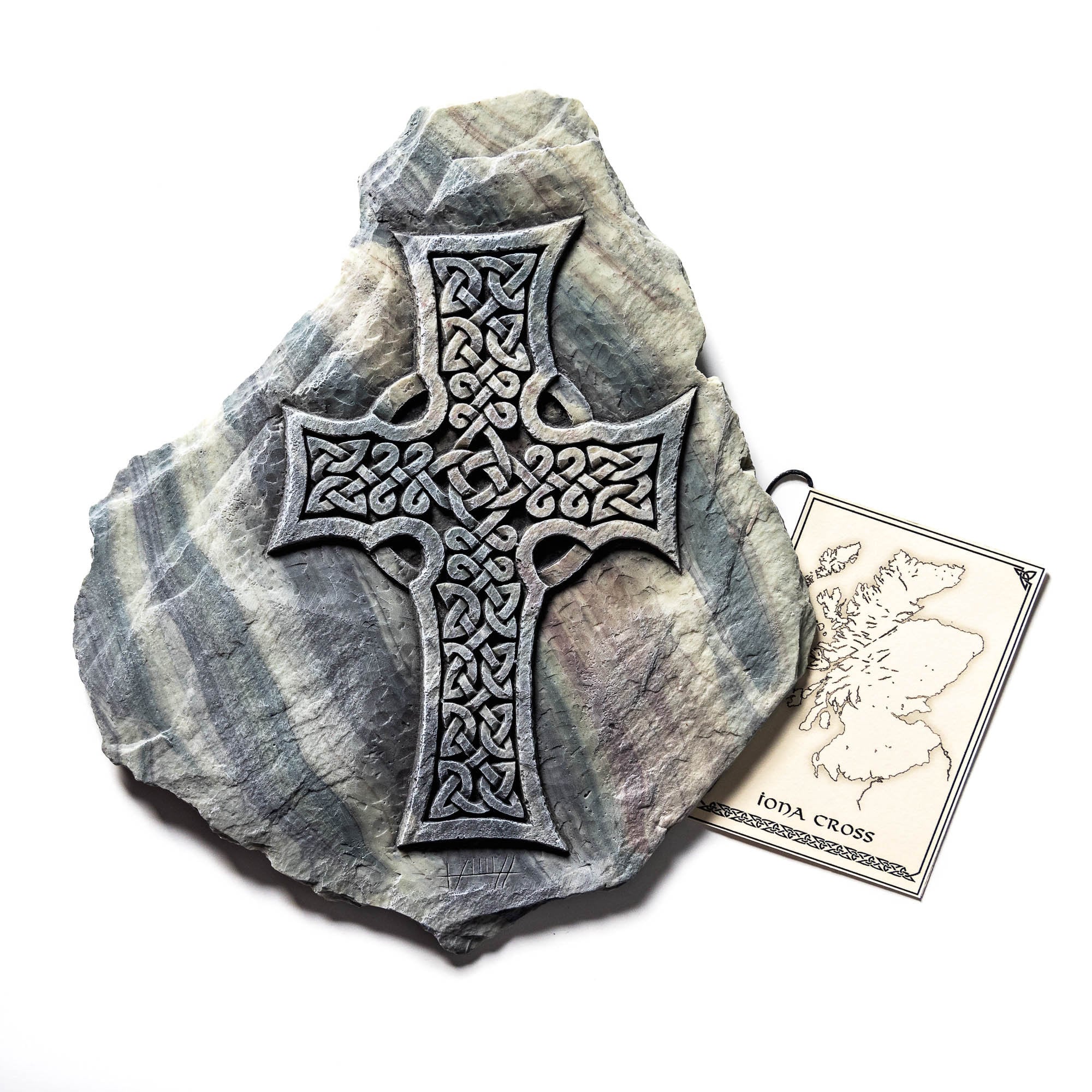 Iona Cross Wall Plaque, Celtic Cross Wall Art, Scottish Gift, Celtic Art, Hand cast reconstituted stone wall plaque, Handmade in Scotland