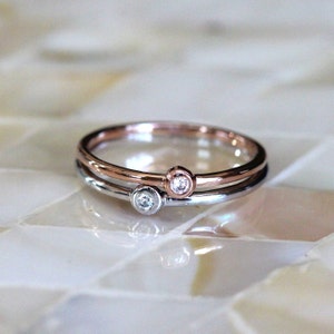 Petite Diamond Ring, Bezel-Set Diamond Ring, 14k Solid Gold Diamond Ring, Diamond Stacking Ring, Birthstone Ring, Minimalist Diamond Ring