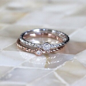Rope Band Diamond Ring, Bezel-Set Diamond Ring, 14k Solid Gold Diamond Ring, Diamond Stacking Ring, Birthstone Ring, Minimalist Diamond Ring