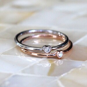 Heart Shaped Diamond Ring, Bezel-Set Diamond Ring, 14k Solid Gold Diamond Ring, Diamond Stack Ring, Birthstone Ring, Minimalist Diamond Ring