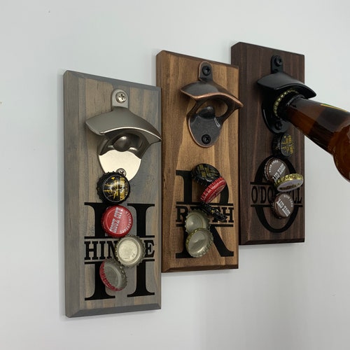 Wall Mountable Wood Bottle Opener With Cap Catch Etsy