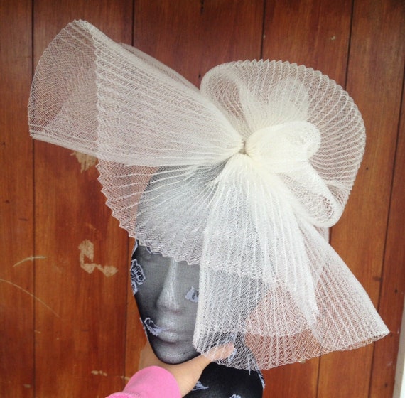 ivory feather fascinator millinery burlesque headband wedding hat hair piece