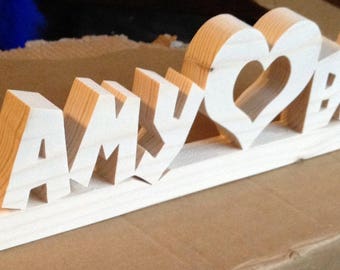 solid wood love hearts Personalized any name letter word sign symbol stand plaque block gift present home office wedding party anniversary