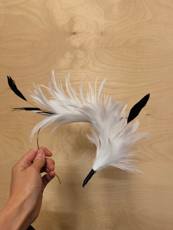 White black feather headband fascinator millinery burlesque hair clip hen party bridal ascot race fancy dress british