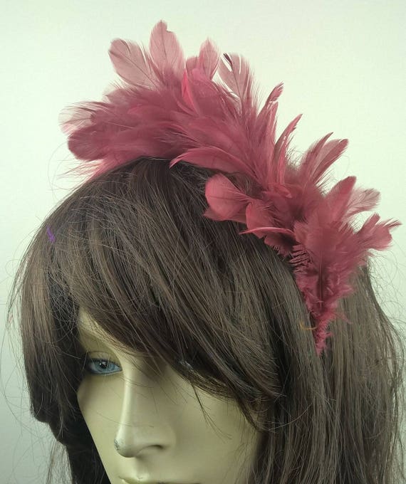 dark red feather headband fascinator millinery burlesque hair clip hen party bridal ascot race fancy dress british