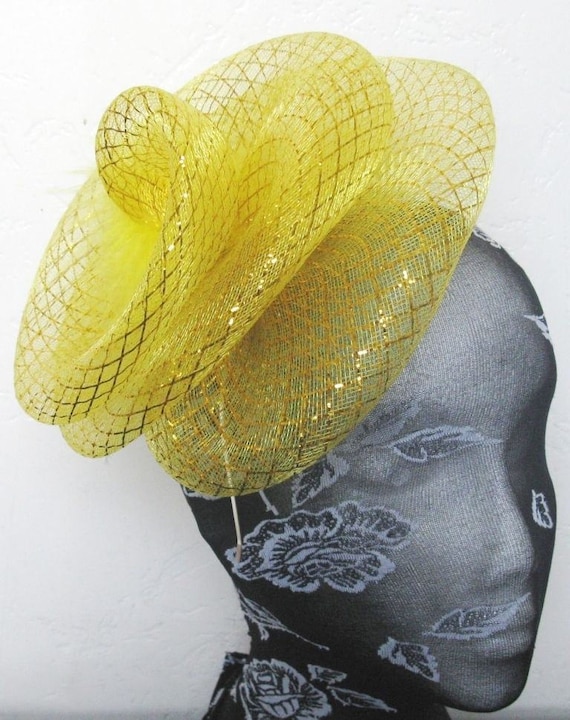 gold feather fascinator millinery burlesque headband wedding hat hair piece