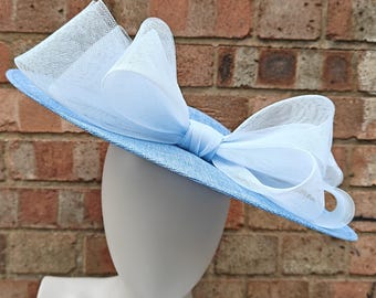 baby blue large fascinator millinery burlesque wedding hat headband party race cosplay handmade Kentucky Derby Royal Ascot