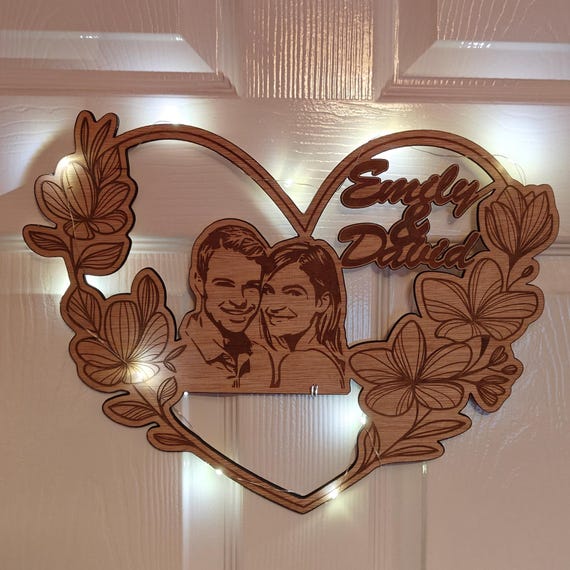 custom made personalised bespoke laser cut engraved wood picture photo name word wall door plaque letter number sign logo design fairy light