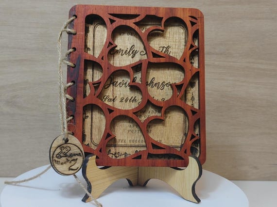 Custom made personalised real wood plaque card laser cut carved engraved wedding invitation birthday anniversary Christmas Mother’s Day
