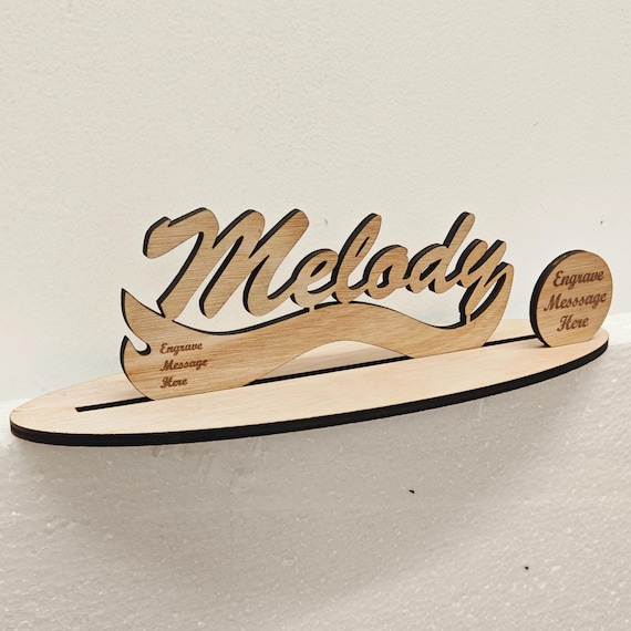 Personalised custom made laser cut engraved wood wooden letter name word number desk table stand plaque sign logo design office home wedding