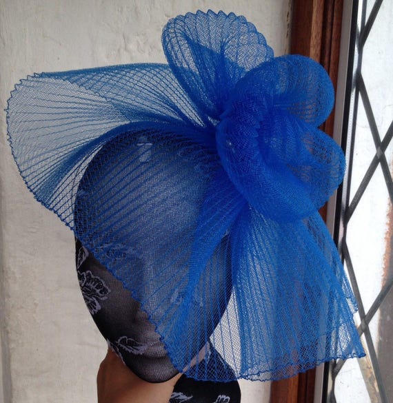blue feather fascinator millinery burlesque headband wedding hat hair piece