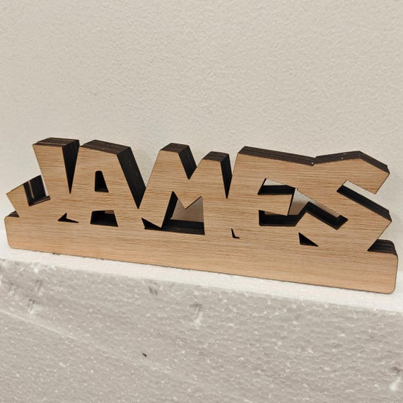 Personalised bespoke custom made laser cut engraved wood name word desk table stand free standing wall door plaque  sign logo design service
