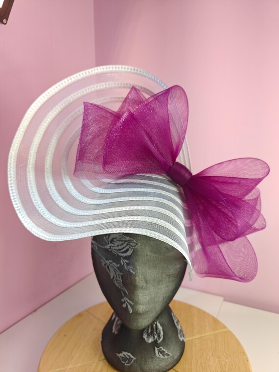 white plum pink straw crinoline bow fascinator millinery burlesque wedding hat headband royal ascot party house race cosplay Kentucky derby