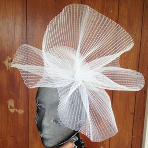 white fascinator millinery burlesque headband wedding hat hair piece