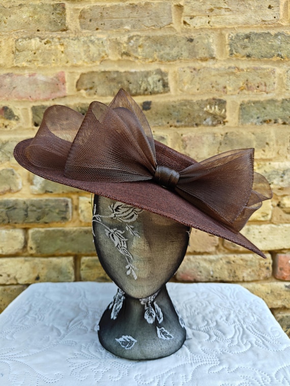 brown large fascinator millinery burlesque wedding hat headband party race cosplay handmade Kentucky Derby Royal Ascot