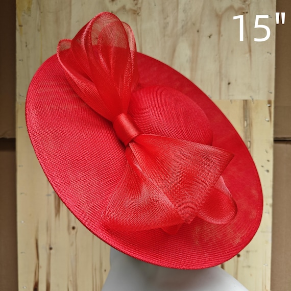 red fascinator millinery burlesque hatinator wedding hat headband party race derby ascot cosplay handmade wide brim big large