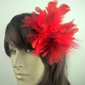 red feather fascinator millinery burlesque hair clip hen party bridal ascot race fancy dress british