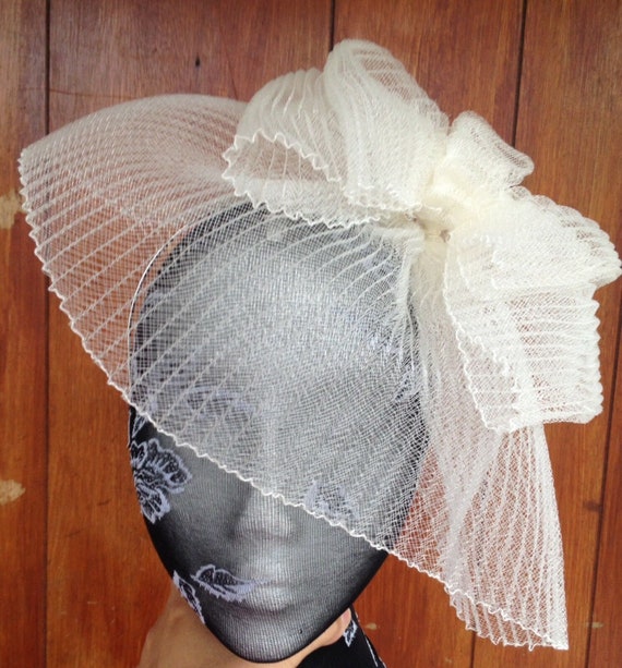 ivory feather fascinator millinery burlesque headband wedding hat hair piece