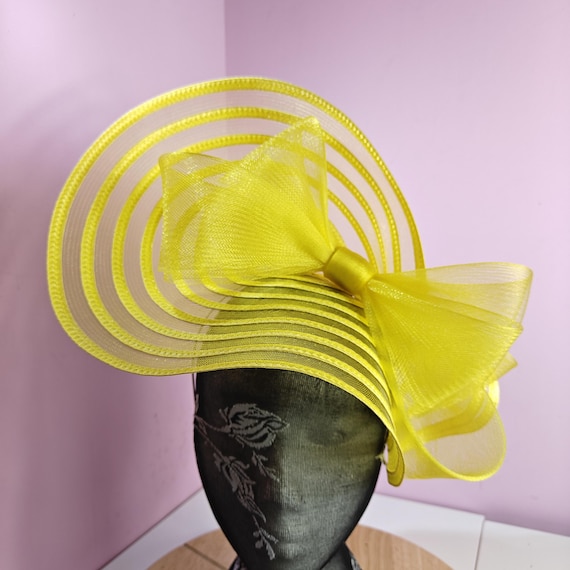 yellow large fascinator millinery burlesque wedding hat headband party race cosplay handmade Kentucky Derby Royal Ascot