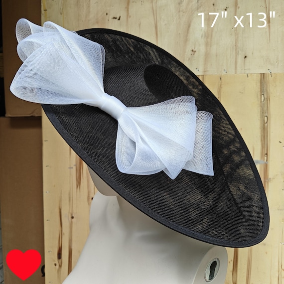 black white fascinator millinery burlesque hatinator wedding hat headband party race derby ascot cosplay handmade wide brim big large