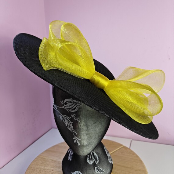 black yellow large fascinator millinery burlesque wedding hat headband party race cosplay handmade Kentucky Derby Royal Ascot