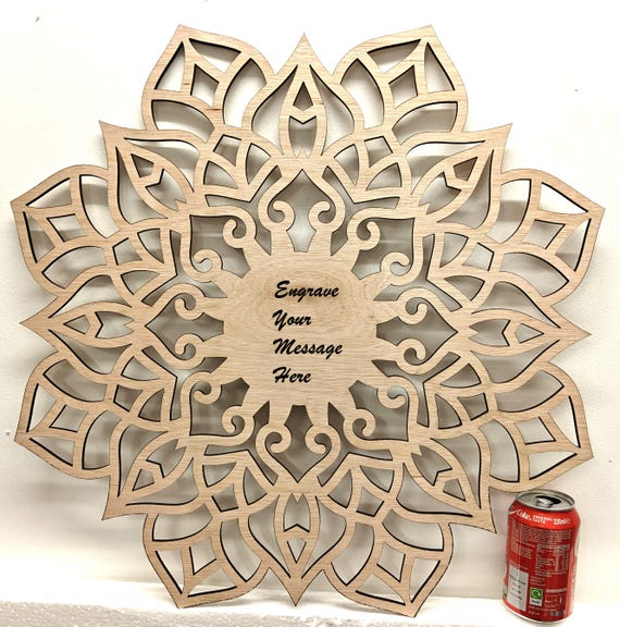 550mm personalised name message wooden mandala pattern flower wall door decoration picture laser cut engraved home art wedding wood sign
