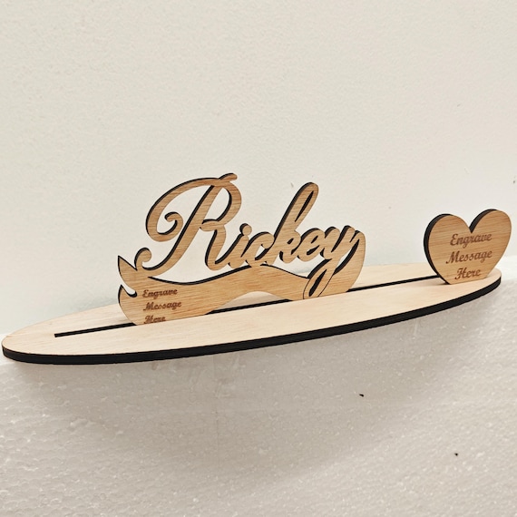 Personalised custom made laser cut engraved wood wooden letter name word number desk table stand plaque sign logo design office home wedding