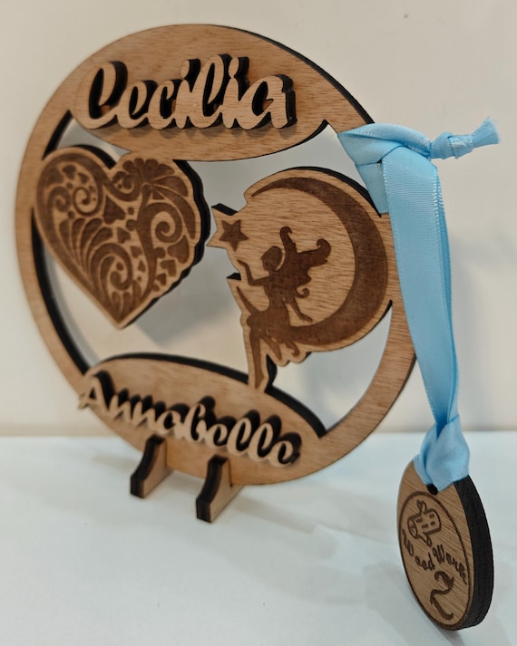 Personalised custom made laser cut engraved wood name word desk table stand free standing wall plaque birthday card sign logo design service