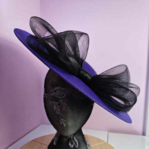 purple black large fascinator millinery burlesque wedding hat headband party race cosplay handmade Kentucky Derby Royal Ascot