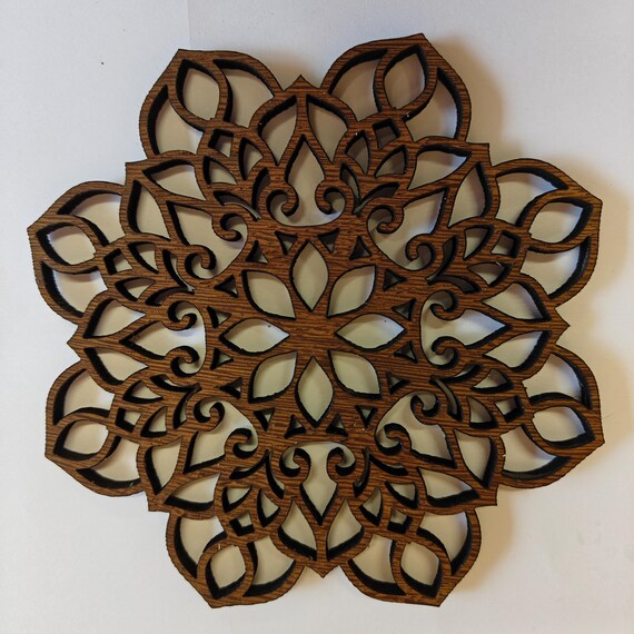 real solid hard wood small mandala flower pattern picture art craft supply DIY laser cut wooden plywood padauk chinaberry wenge camphor