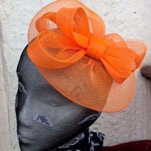 orange feather fascinator millinery burlesque headband wedding hat hair piece