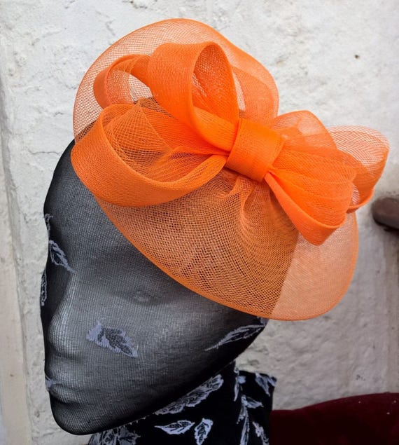 orange feather fascinator millinery burlesque headband wedding hat hair piece