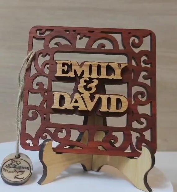 Custom made personalised real wood name stand plaque card laser cut carved wedding invitation birthday anniversary Christmas Mother’s Day