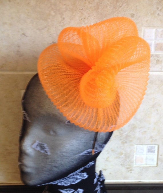 orange feather fascinator millinery burlesque headband wedding hat hair piece