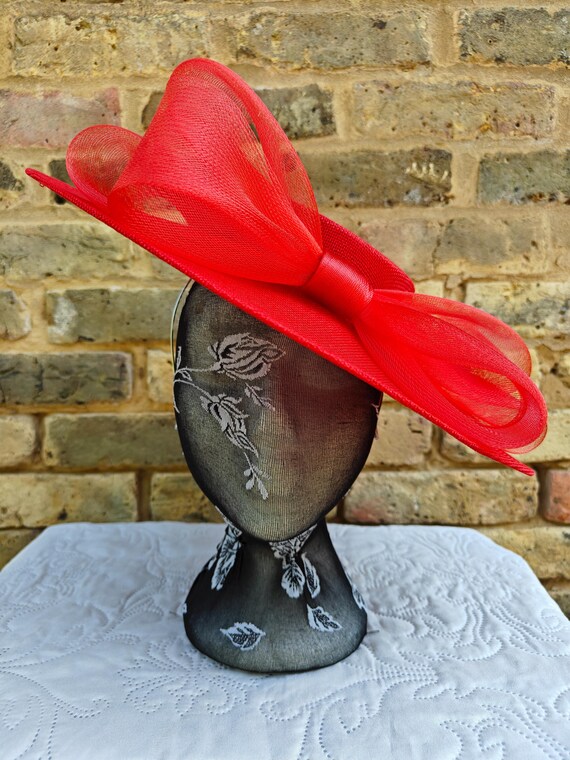 red large fascinator millinery burlesque wedding hat headband party race cosplay handmade Kentucky Derby Royal Ascot