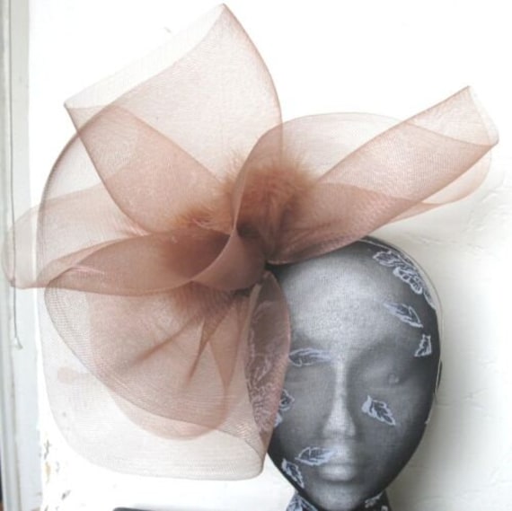 light pale caramel toffee brown  crin fascinator millinery burlesque headband wedding hat hair piece