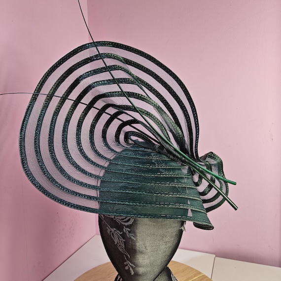 green large fascinator ostrich quill spine millinery wedding hat headband party race handmade cosplay Kentucky Derby Royal Ascot