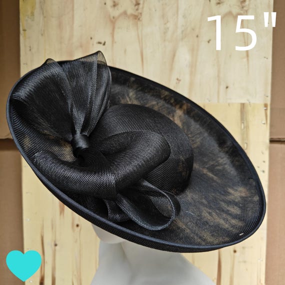 black fascinator millinery burlesque hatinator wedding hat headband party race derby ascot cosplay handmade wide brim big large