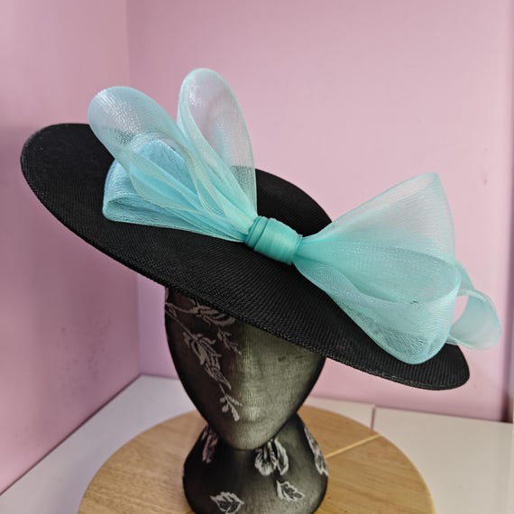 black light blue large fascinator millinery burlesque wedding hat headband party race cosplay handmade Kentucky Derby Royal Ascot