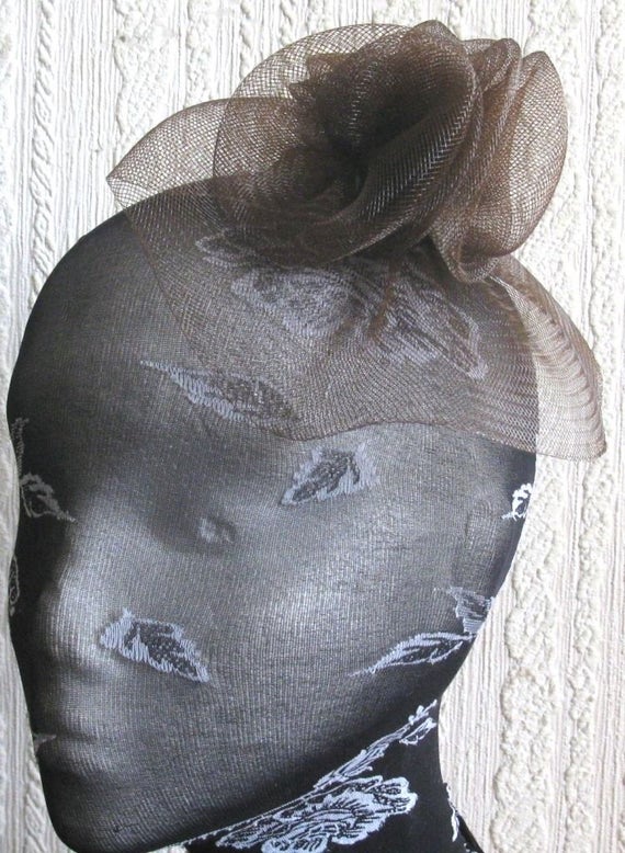 brown crin flower netting fascinator millinery burlesque hair clip brooch hen party bridal ascot race fancy dress british
