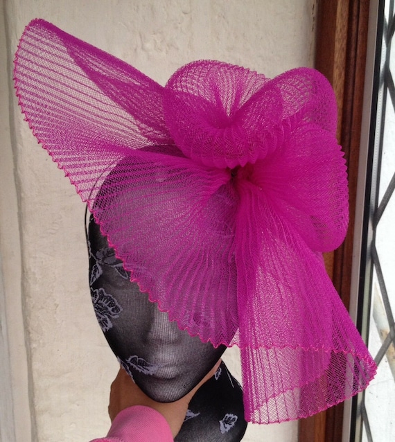 hot pink feather fascinator millinery burlesque headband wedding hat hair piece