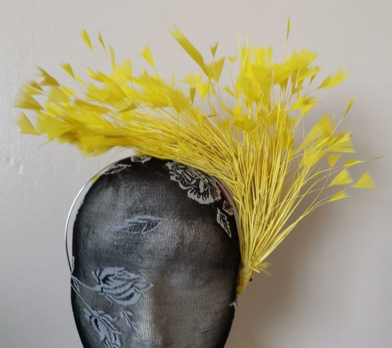 yellow feather headband fascinator millinery hair piece Bridal ascot wedding hat