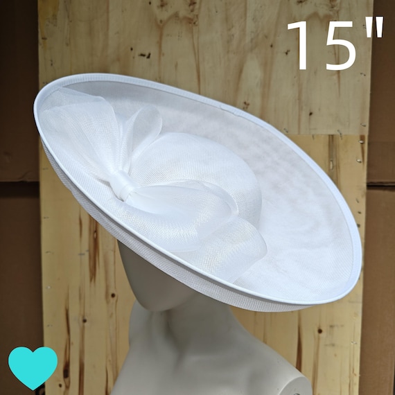 white fascinator millinery burlesque hatinator wedding hat headband party race derby ascot cosplay handmade wide brim big large