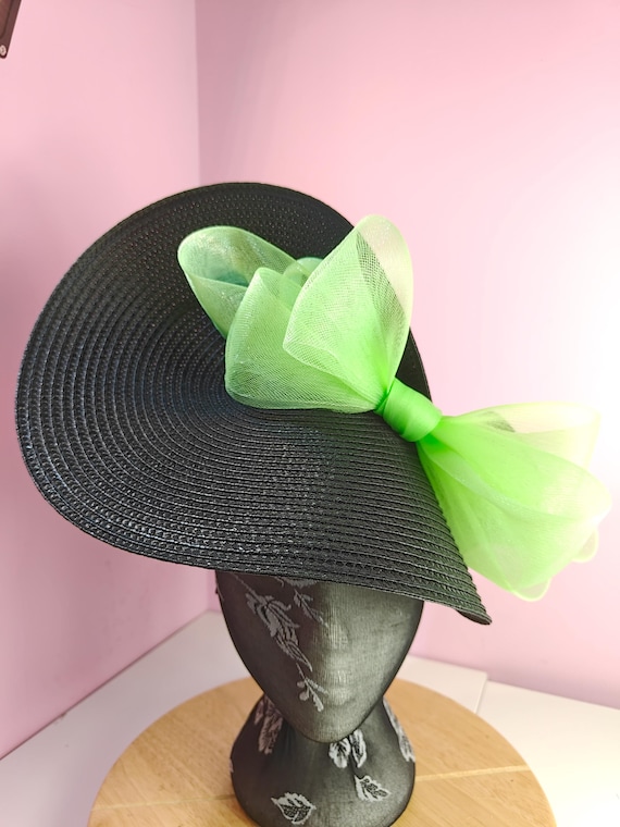 black green straw crinoline bow fascinator millinery burlesque wedding hat on headband royal ascot party house race cosplay Kentucky derby