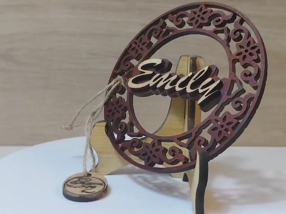 Custom made personalised real solid wood name plate table stand plaque laser cut carved logo sign office wedding birthday gift present