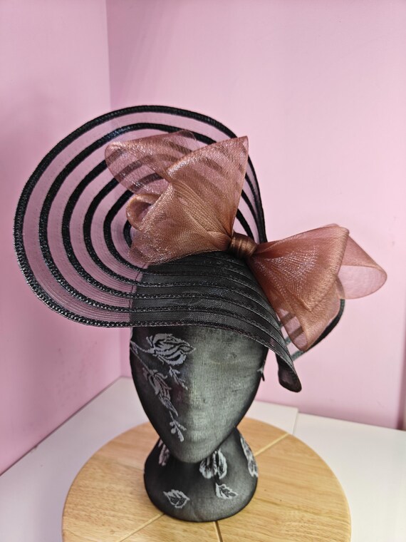 black brown straw crinoline bow fascinator millinery burlesque wedding hat headband royal ascot party house race cosplay Kentucky derby