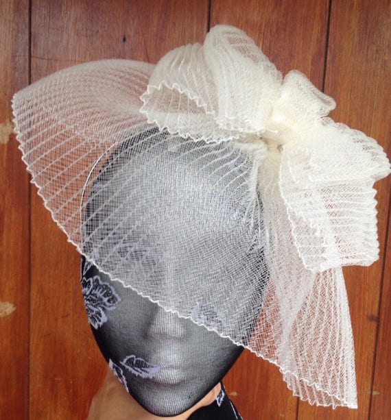 ivory feather fascinator millinery burlesque headband wedding hat hair piece