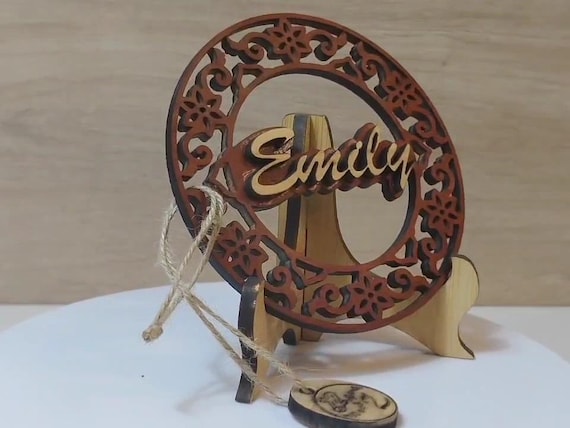Custom made personalised real solid wood name plate table stand plaque laser cut carved logo sign office wedding birthday gift present